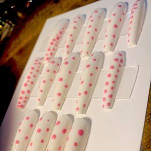 Handmade Pink Polkadots Press On Nails XXL